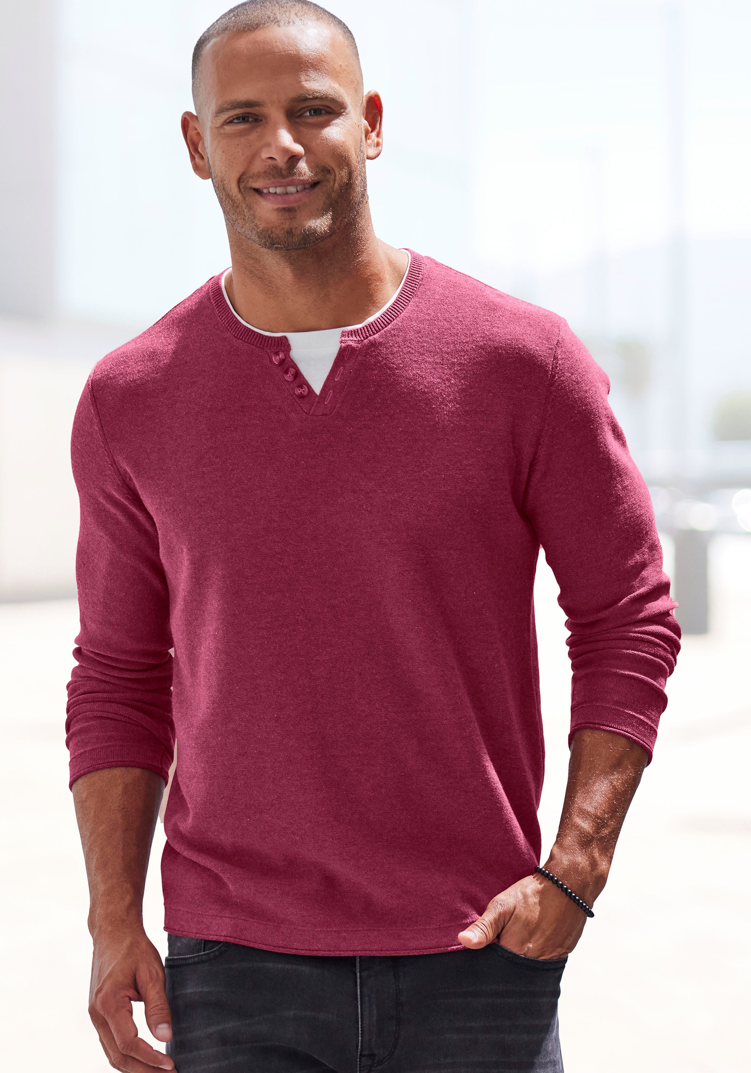 H.I.S Strickpullover Pullover mit hochwertiger Halslochverarbeitung in doub günstig online kaufen