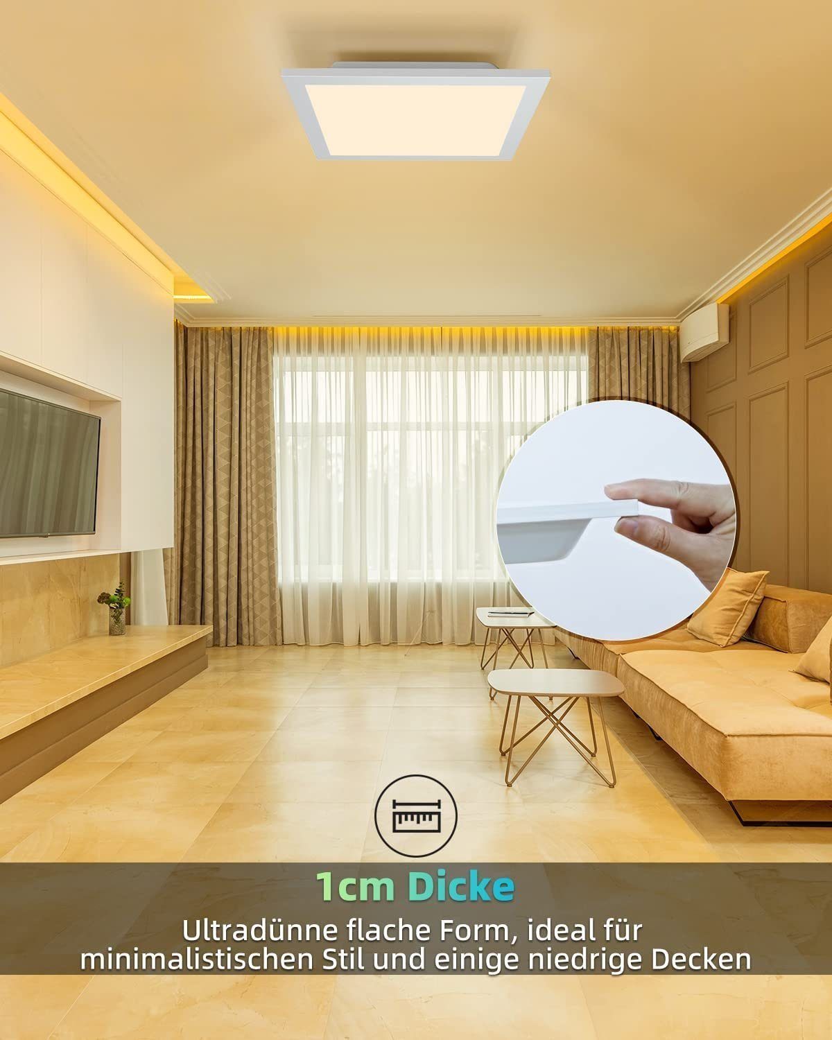 mit Warmweiß, Quadrat, ZMH LED 3000k, 45*45cm Speicherfunktion Modern Schlafzimmer Panel Rechteckig integriert, fest Flur, LED
