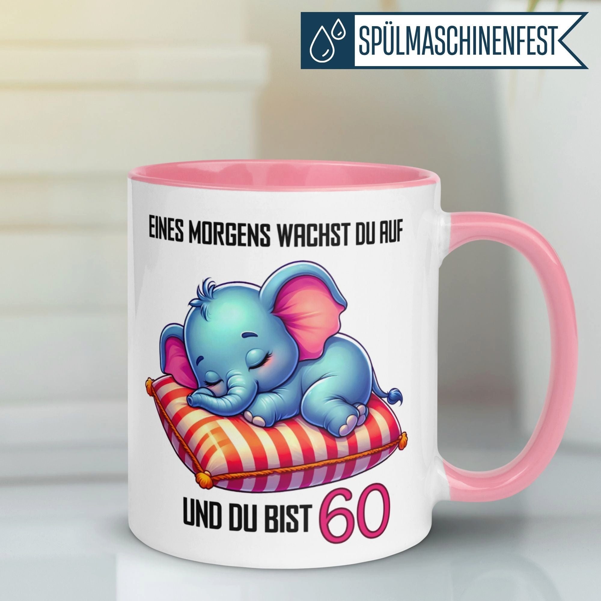 Momentals Tasse 60. Geburtstag Frau – „Eines morgens bist du 60“ – Geschenk Frauen, Gratis Versand · Links-&Rechtshänder · Spülmaschinenfest