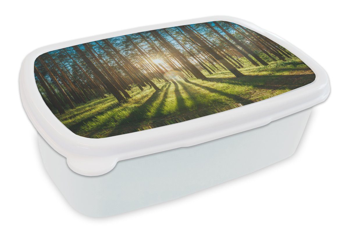 MuchoWow Lunchbox Sonne - Bäume - Landschaft - Gras, Kunststoff, (2-tlg), Brotbox für Kinder und Erwachsene, Brotdose, für Jungs und Mädchen weiß