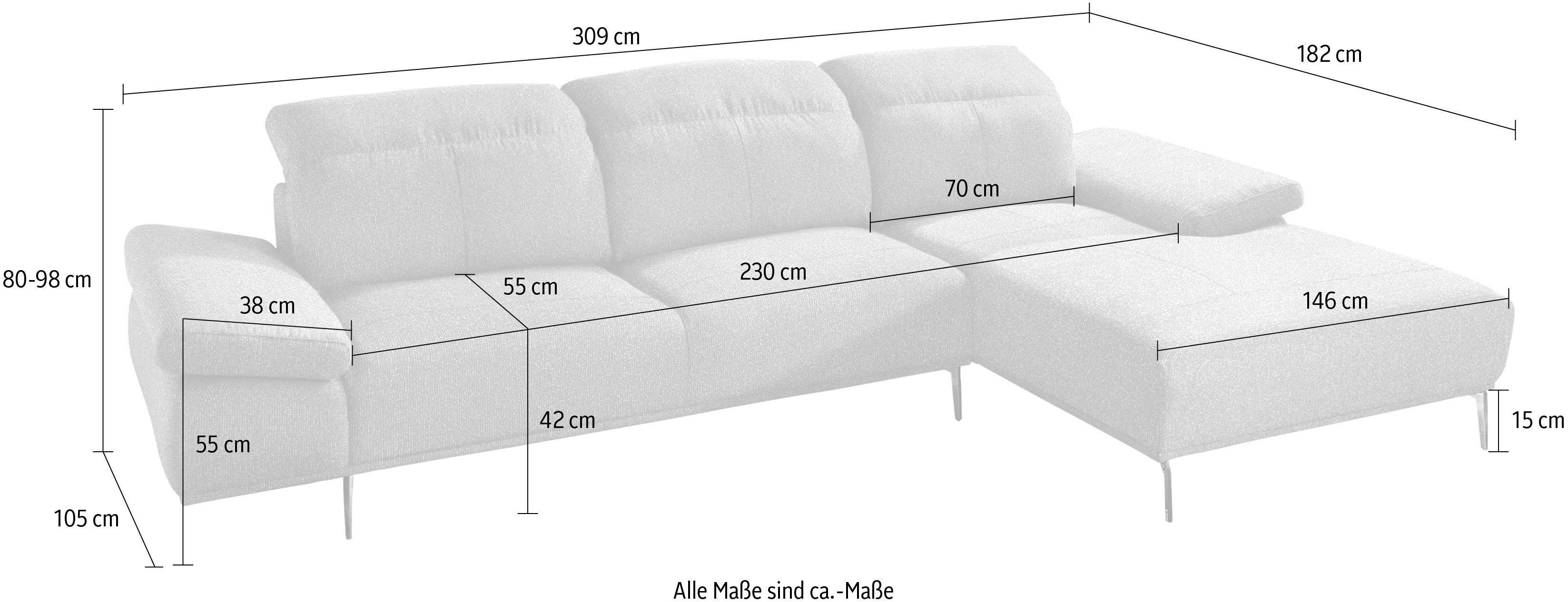 Seitenteilverstellung, & Breite inklusive 309cm W.SCHILLIG levi, Ecksofa Kopfstützenverstellung