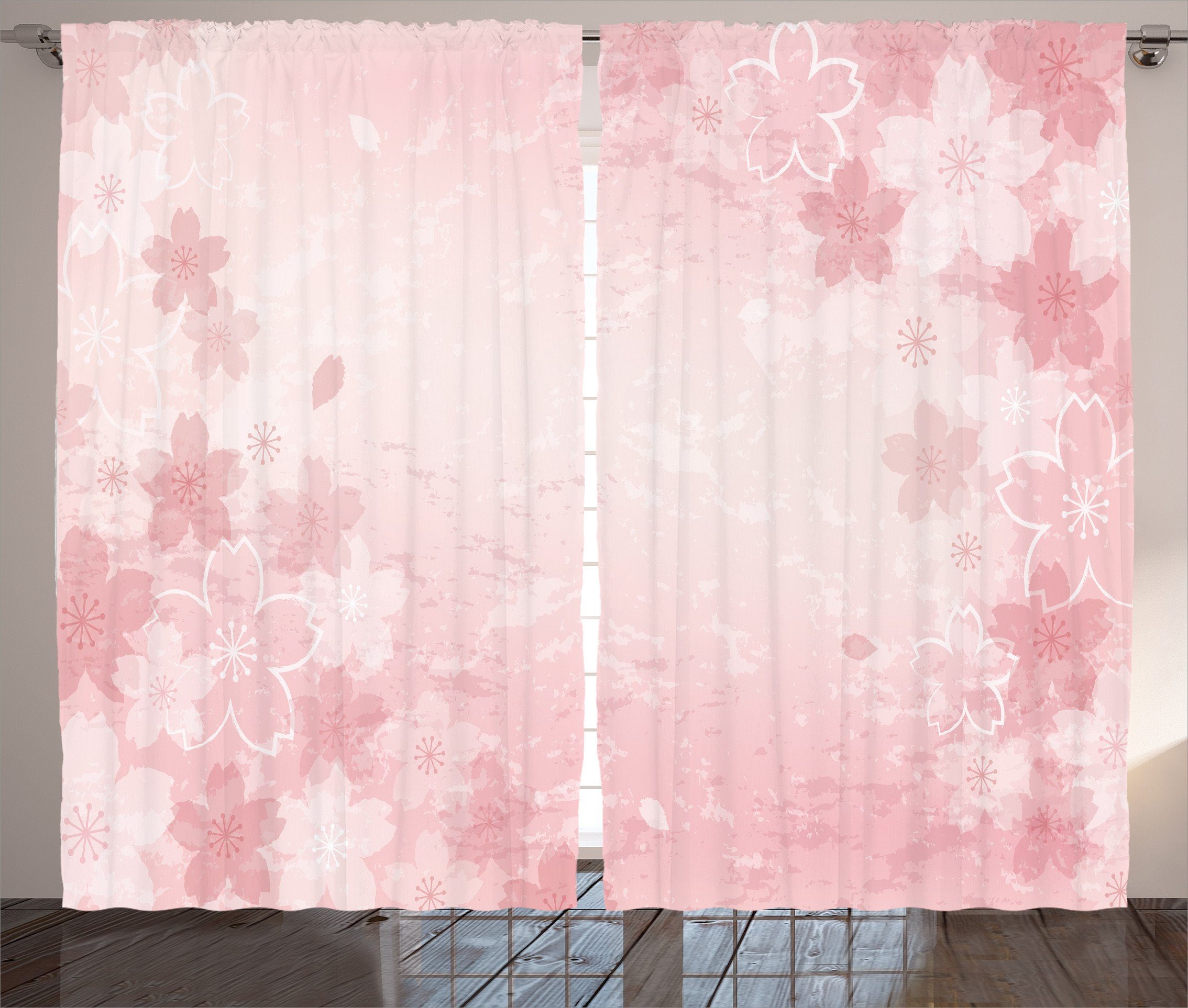 Gardine Schlafzimmer Kräuselband Vorhang mit Schlaufen und Haken, Abakuhaus, Rosa Kirschblüten-Blumenkunst