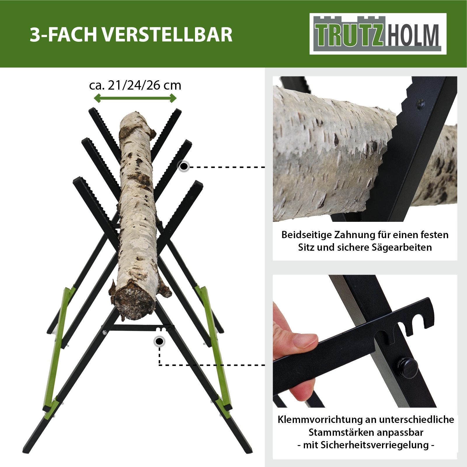 TRUTZHOLM Sägebock Holzsägebock klappbar Stahl pulverbeschichtet 100 kg Traglast, klappbar,3-fach verstellbar,robust – Bild 4 von 5
