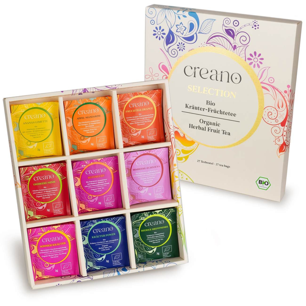 Creano Bio Früchte- Kräutertee 27er Geschenkset „ORGANIC HERBAL TEA“ Im Teebeutel, 1 er 1 St., 0,054 g