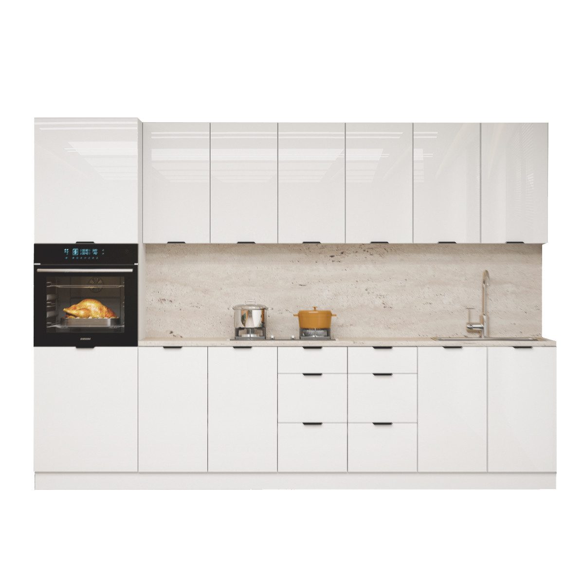 ROYAL24_MARKT Küchenzeile – 300 cm – Lunara – Ohne Arbeitsplatte & Elektrogeräte, (Set), Top Qualität - Modernes Design - Feinste Materialien