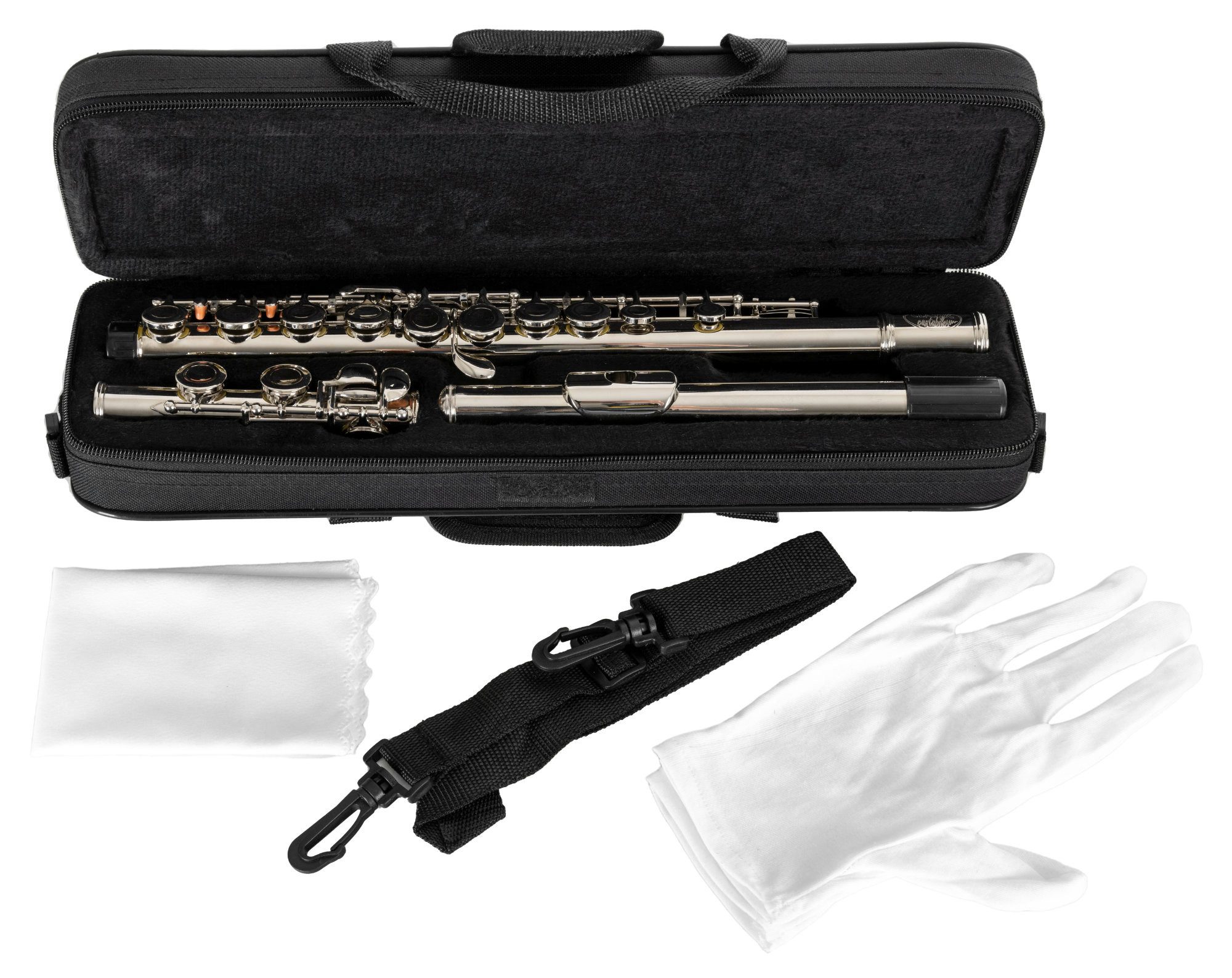 Classic Cantabile Querflöte FL-100 Querflöte komplett aus vernickeltem Neusilber C, Geschlossene Klappen, leichtgängige E-Mechanik