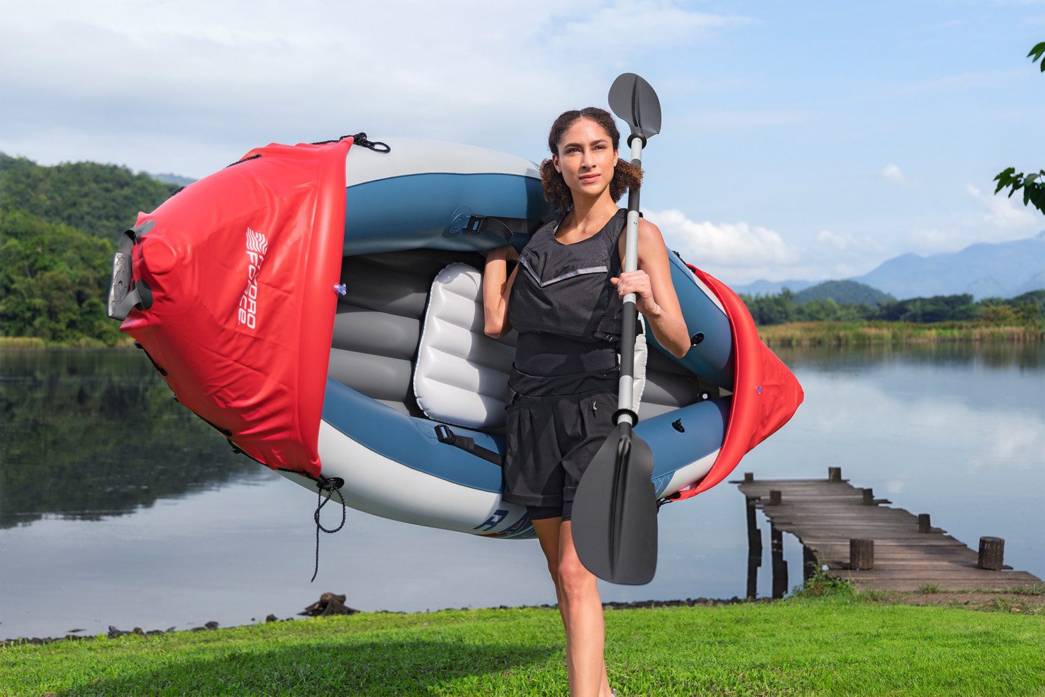 Bestway Einerkajak Hydro Force® Rapid X1, (Set, 1-St., Inkl. Handpumpe, Paddel, Tragetasche), 290 x 91 x 42 cm