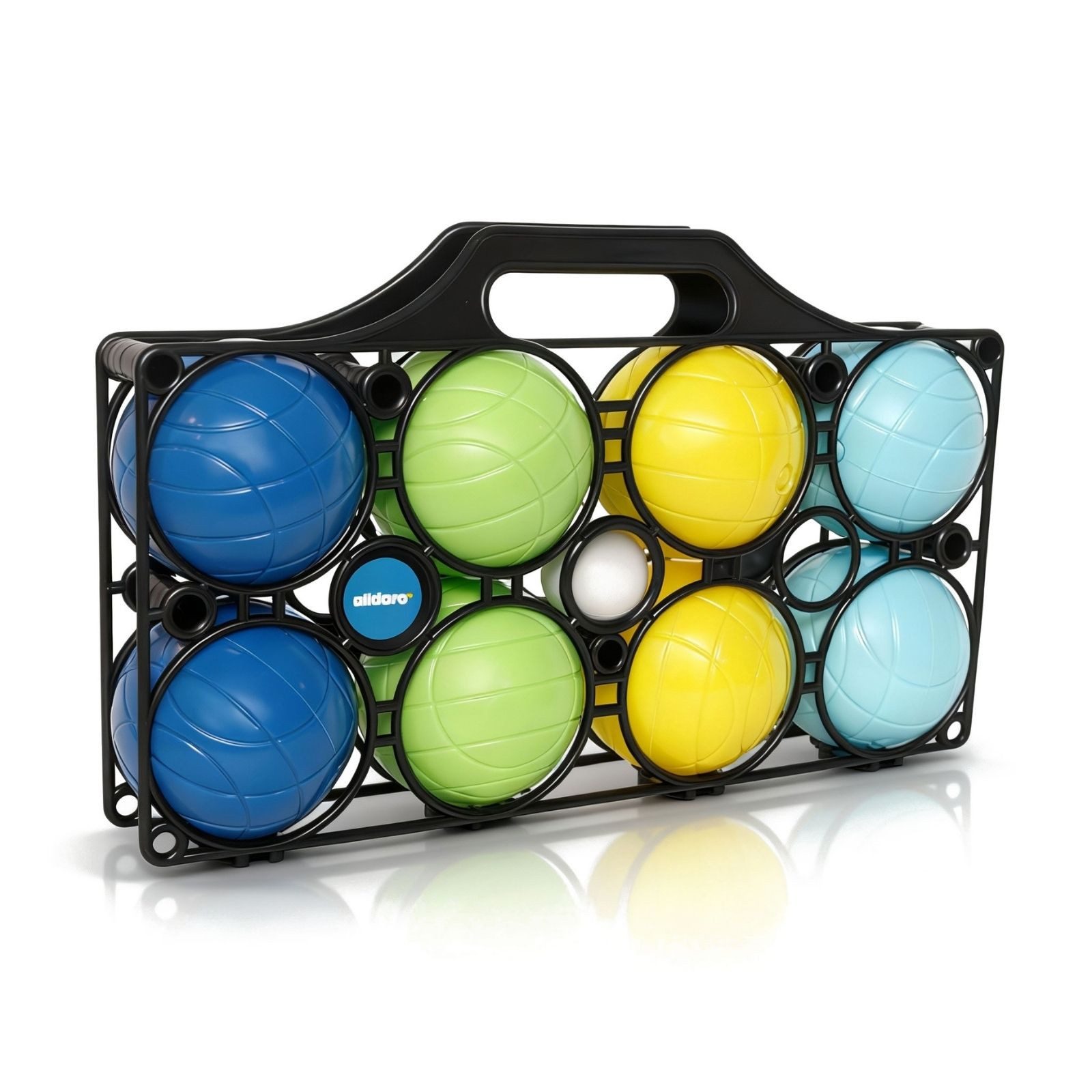 alldoro Spiel Boccia Spiel für Kinder ab 3 Jahren mit praktischem Tragekorb, 9-teiliges Boules Set mit 8 bunten Boccia Kugeln und Zielkugel