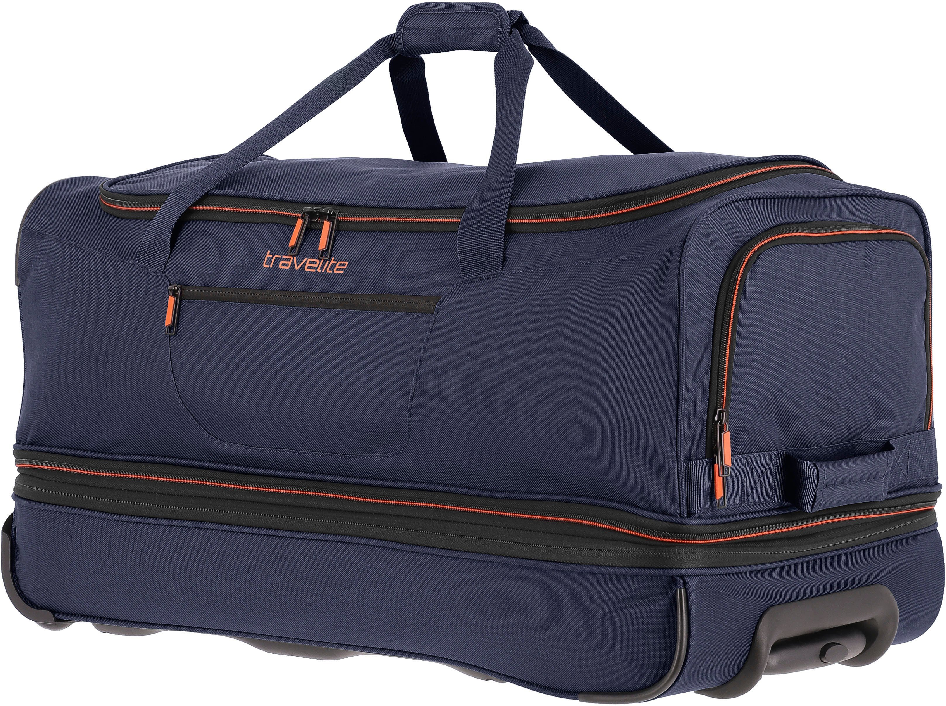 marine-orange Reisetasche und mit travelite Trolleyfunktion 70 Volumenerweiterung Basics, cm,