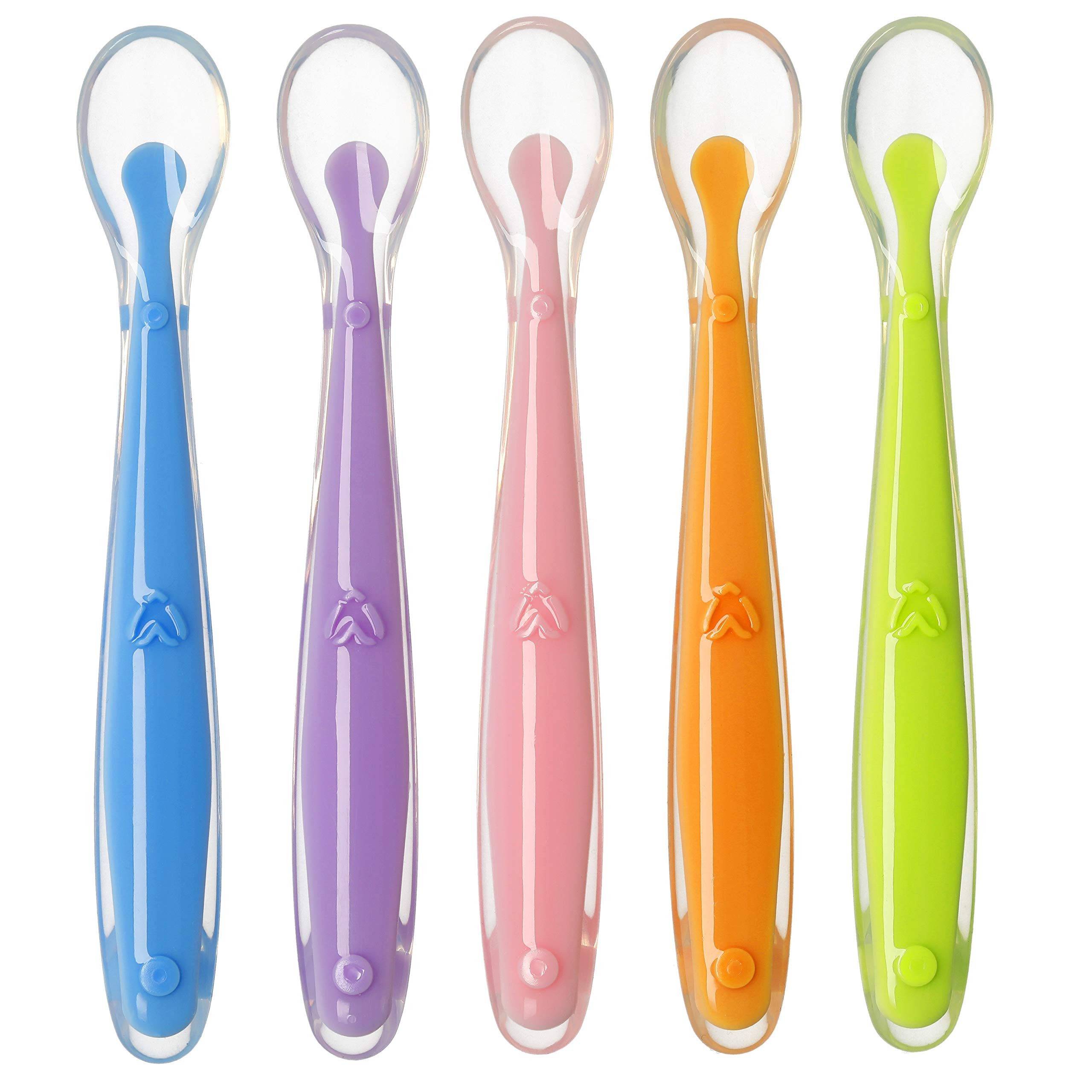 BabyHerz Kinderlöffel Baby Löffel Set 5 Stück, Perfekt für Kleinkinder zum Essen lernen, Bunt, weich, sicher – Idealer Löffelspaß für die ersten Brei-Momente