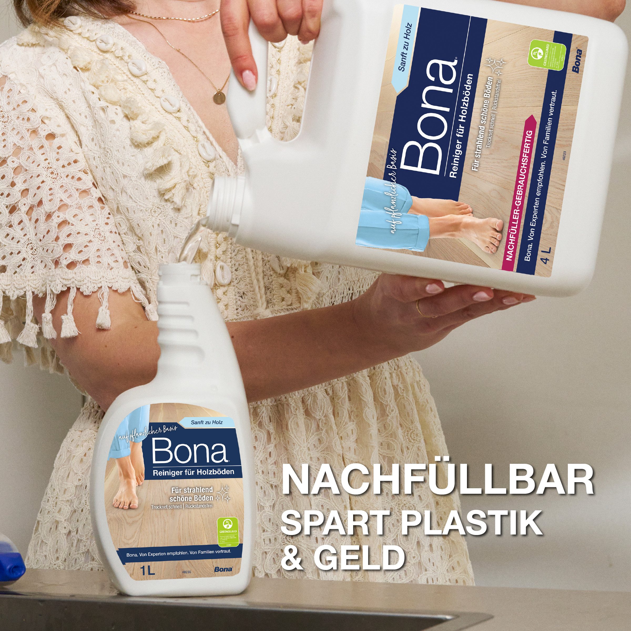 Bona Reiniger für Holzböden, Parkettreiniger 1 L Sprühflasche Fussbodenreiniger (1-St. für lackierte oder gewachste Parkettböden)