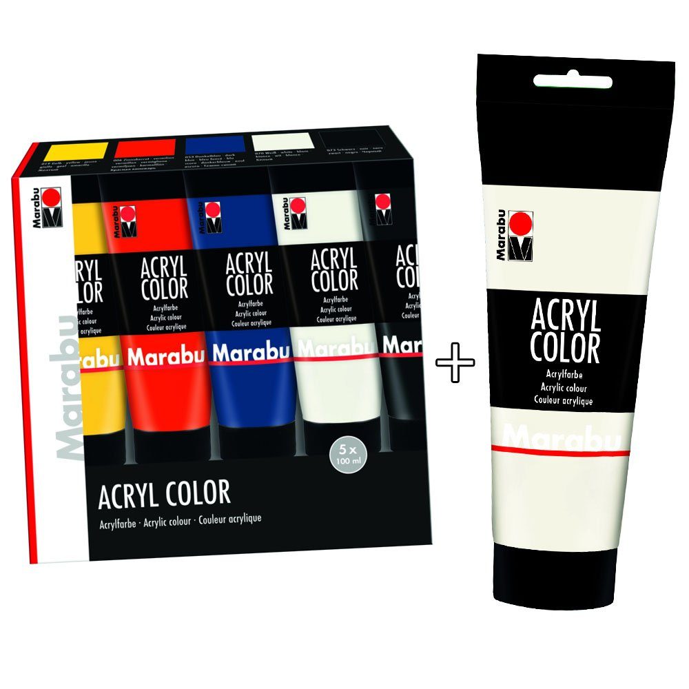 Marabu Acrylfarbe Marabu Acrylfarbe AcrylColor Bundle Set 5x 100 ml + 1x 225ml extra Tub