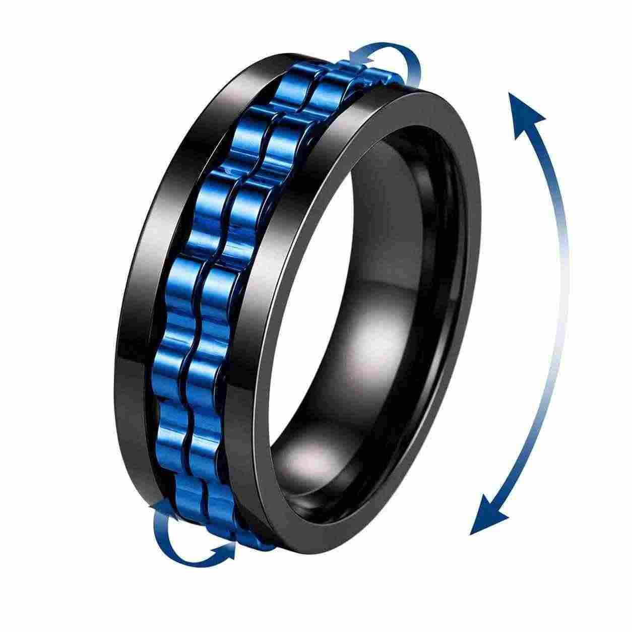 Taffstyle Fingerring Herrenring Edelstahl drehbar Spinning Ring Ketten Fidget Fingerring (Moderner Edelstahl Herrenring mit beweglichem Kettenelement im markanten Design – stilvoller Schmuck mit besonderer Drehfunktion)
