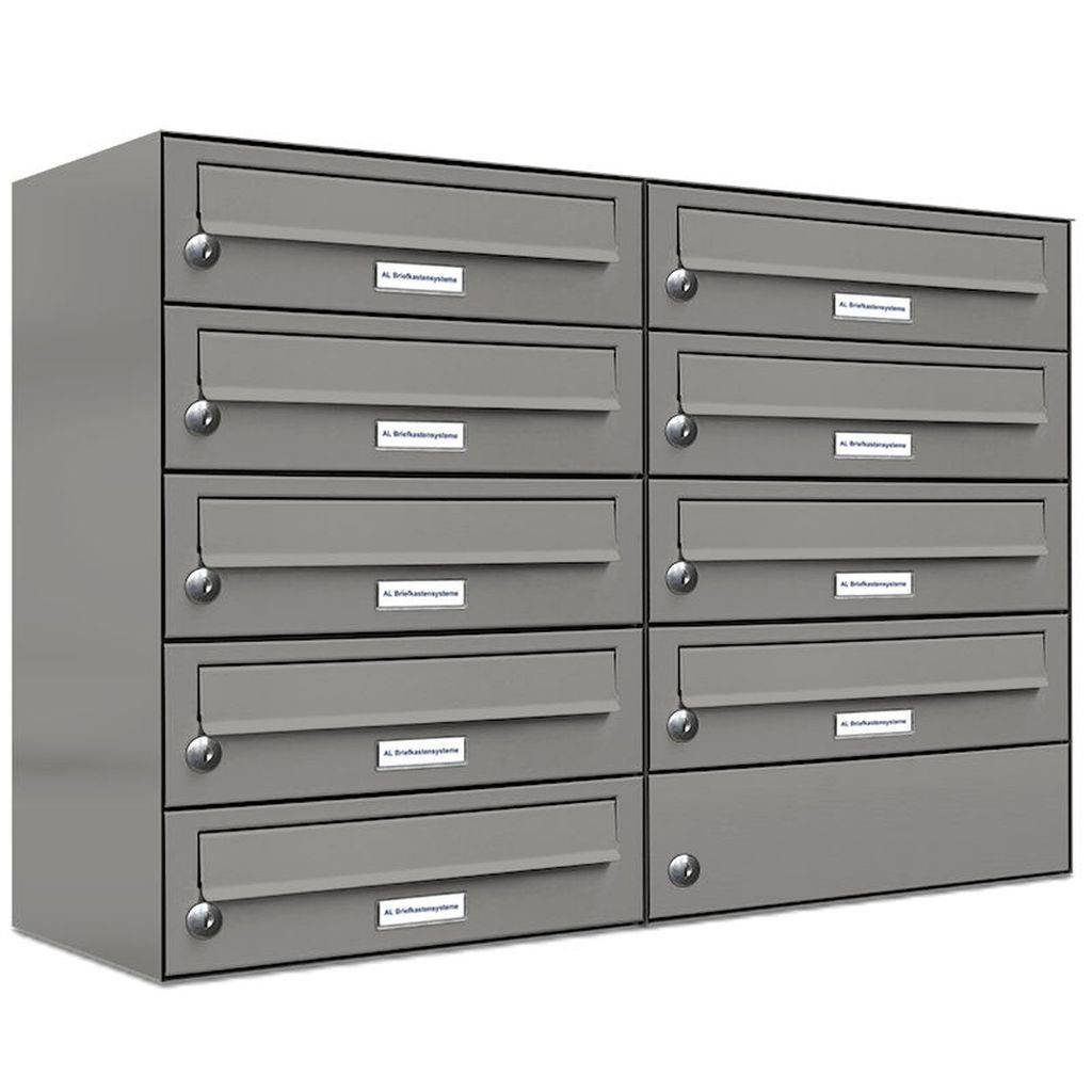 AL Briefkastensysteme Wandbriefkasten 9er Premium Briefkasten Aluminiumgrau RAL 9007 für Außen Wand 2x4