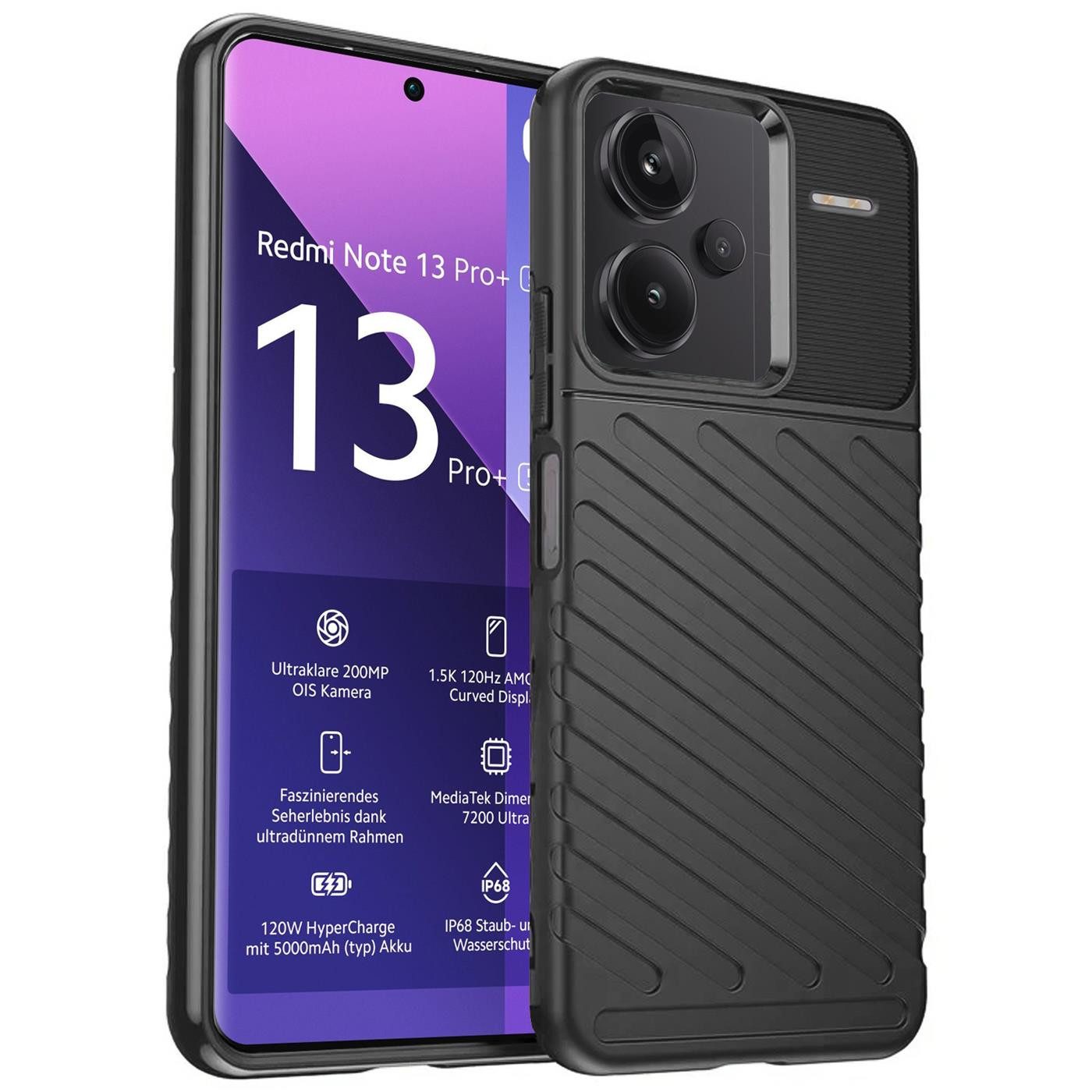 CoolGadget Handyhülle Thunder Hybrid Case für Xiaomi Redmi Note 13 Pro Plus 5G 6,67 Zoll, stylisch rutschfeste Schutzhülle Handy Hülle für Redmi Note 13 Pro+ 5G