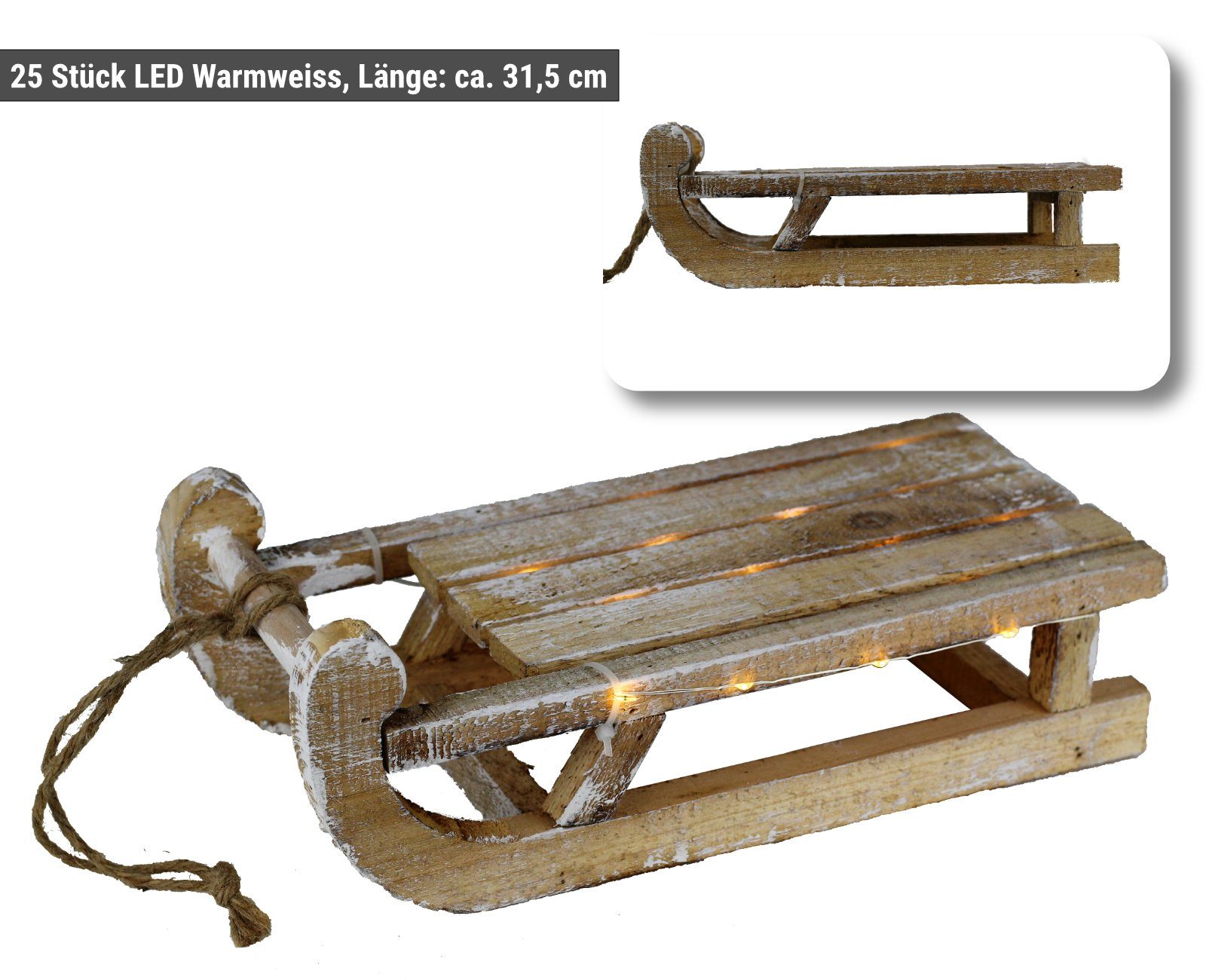 HAGO Weihnachtsfigur Holz Schlitten Deko LED Weihnachtsdeko Winterdeko Time günstig online kaufen