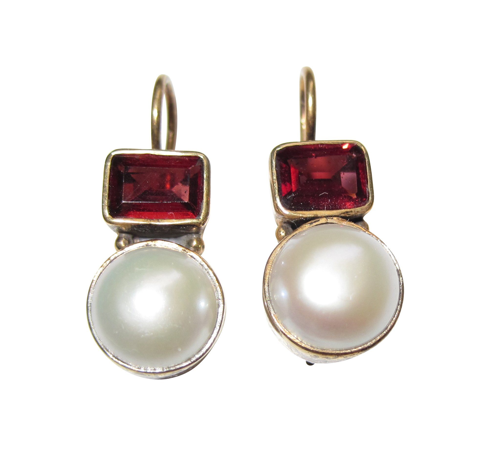 Mugello Paar Серьги Alice Granat Süßwasserperle Antik-Stil Handarbeit Italien, Handarbeit aus kleiner florentinischen Manufaktur, Vintageschmuck