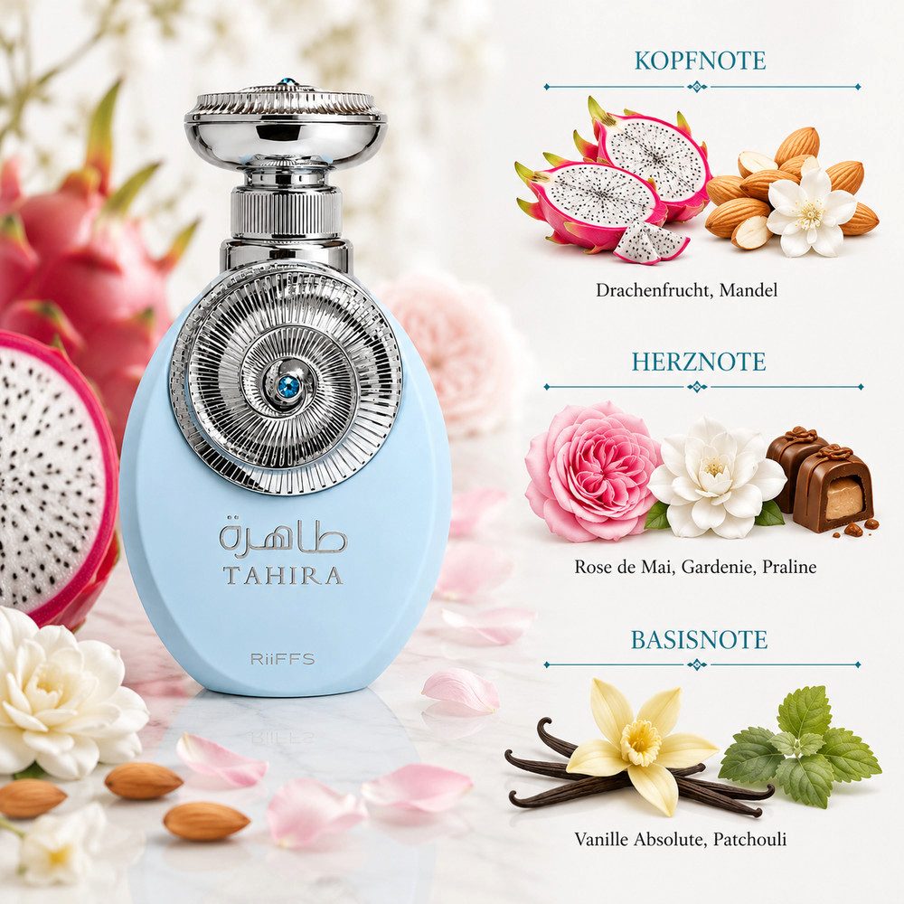 Riiffs Duft-Set Riiffs TAHIRA Extrait de Parfum 100ml + Parfumzerstäuber (leer)