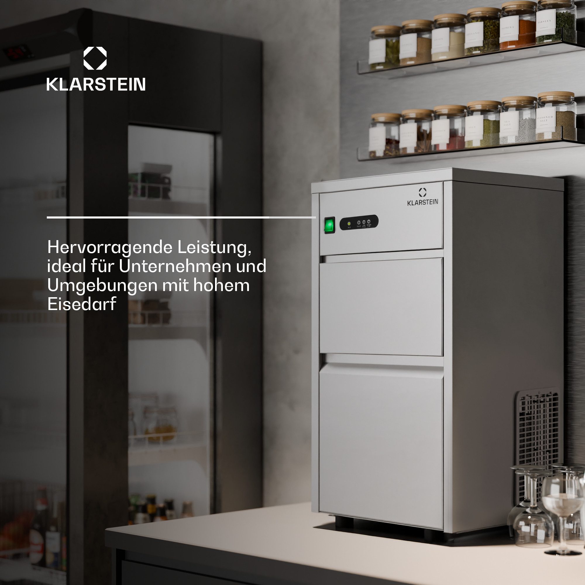 Klarstein Eiswürfelmaschine Powericer XL Eiswürfelmaschine Industrie 145 W 20 kg/24h 3,5 kg, Eiswürfelbereiter Ice Cube Maker industriell für Gastro & Bar – Bild 5 von 5