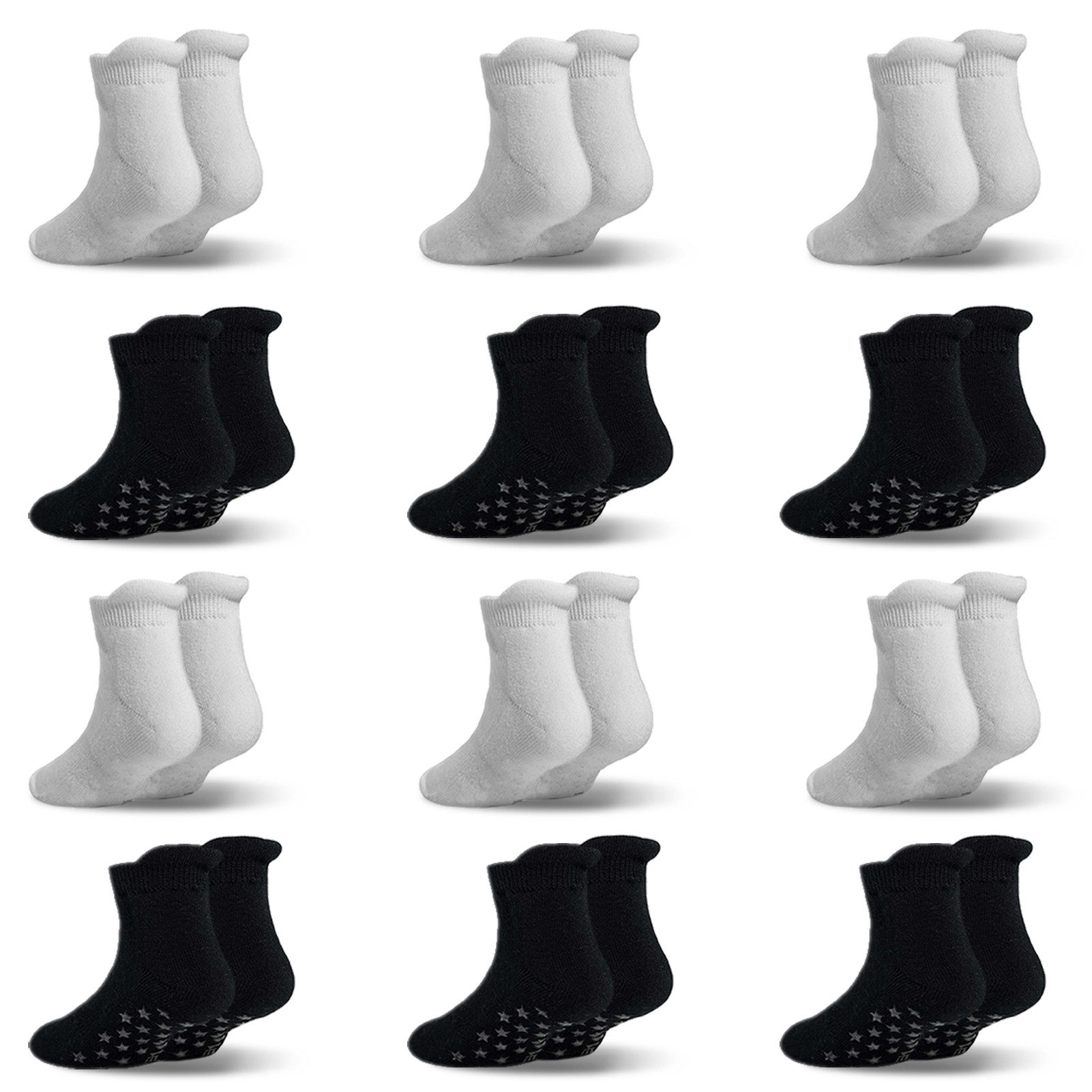 Yalion Kurzsocken Rutschfeste & Atmungsaktive Babysocken 12 Paar mit Stoppernoppen (Set, 12-Paar, 12 Paar) Rutschfeste Sternen-Noppen