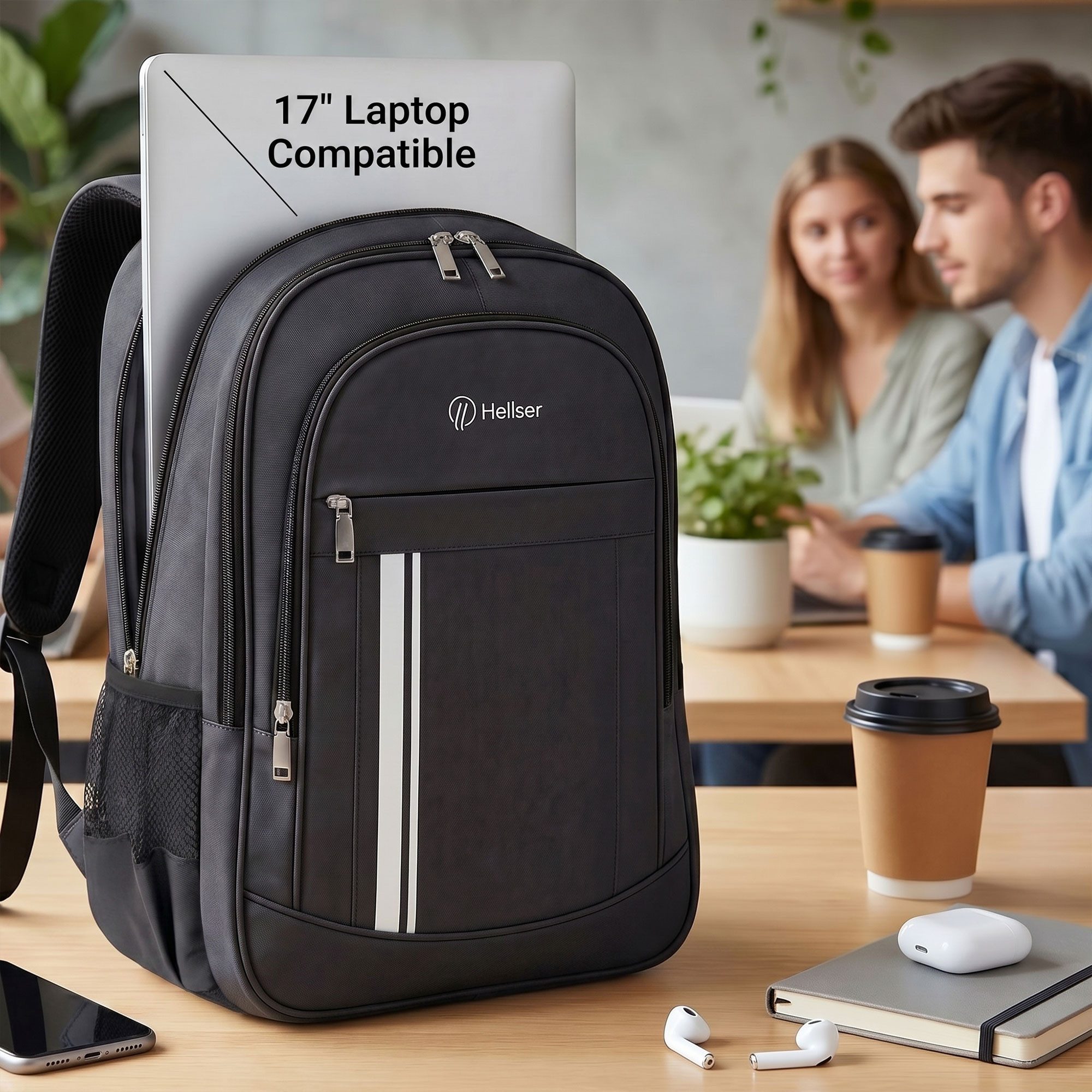HELLSER Laptoprucksack Laptoprucksack & Schulrucksack FOCUS – Backpack mit Laptopfach 17 Zoll, Unisex, inkl. Koffergurt, perfekt als Handgepäck, ergonomisch