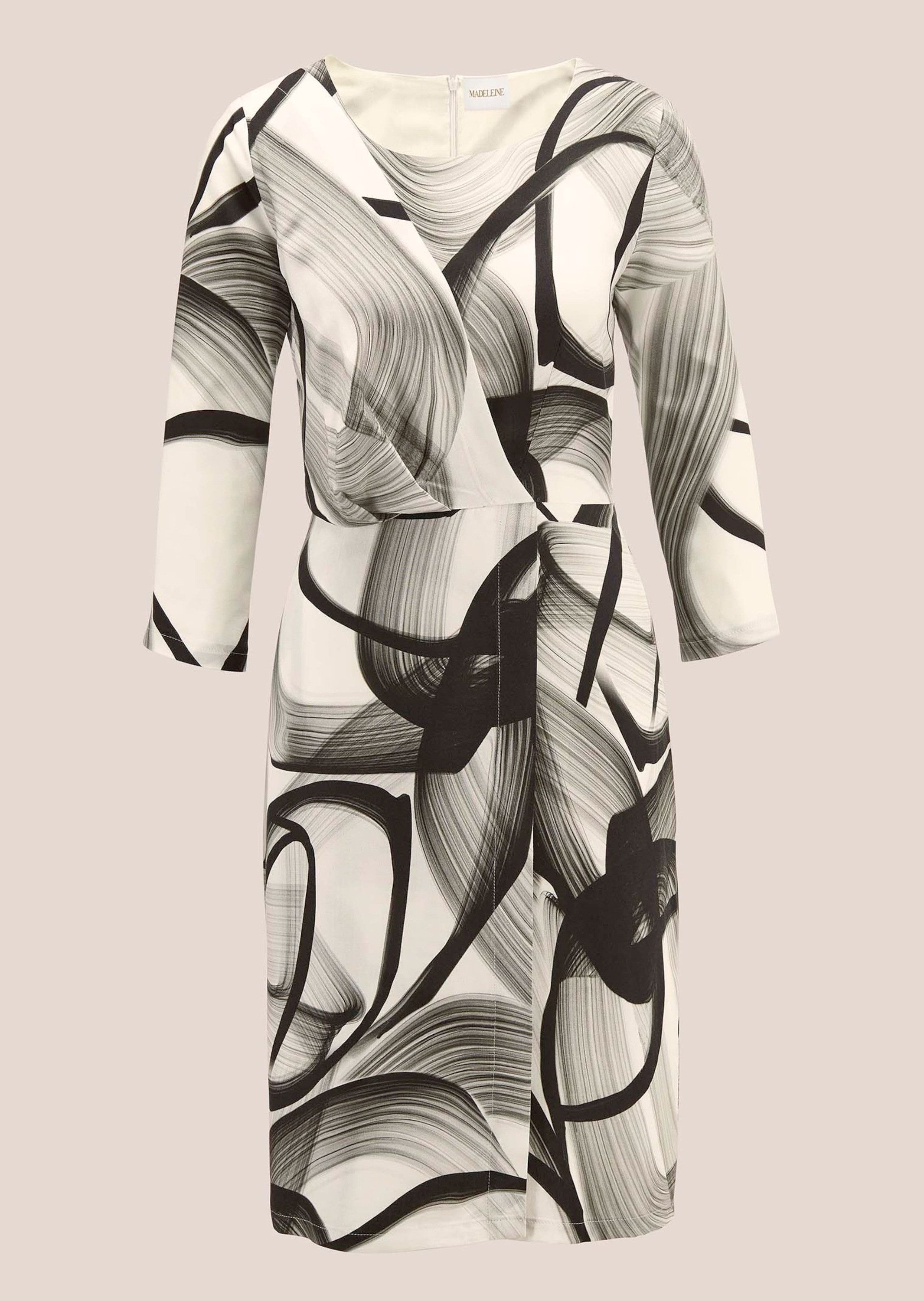 MADELEINE Midikleid Wickelkleid mit Grafikprint, 3/4-Arm Asymmetrischer Print, Rundhalsausschnitt, hinten Reißverschluss – Bild 5 von 5