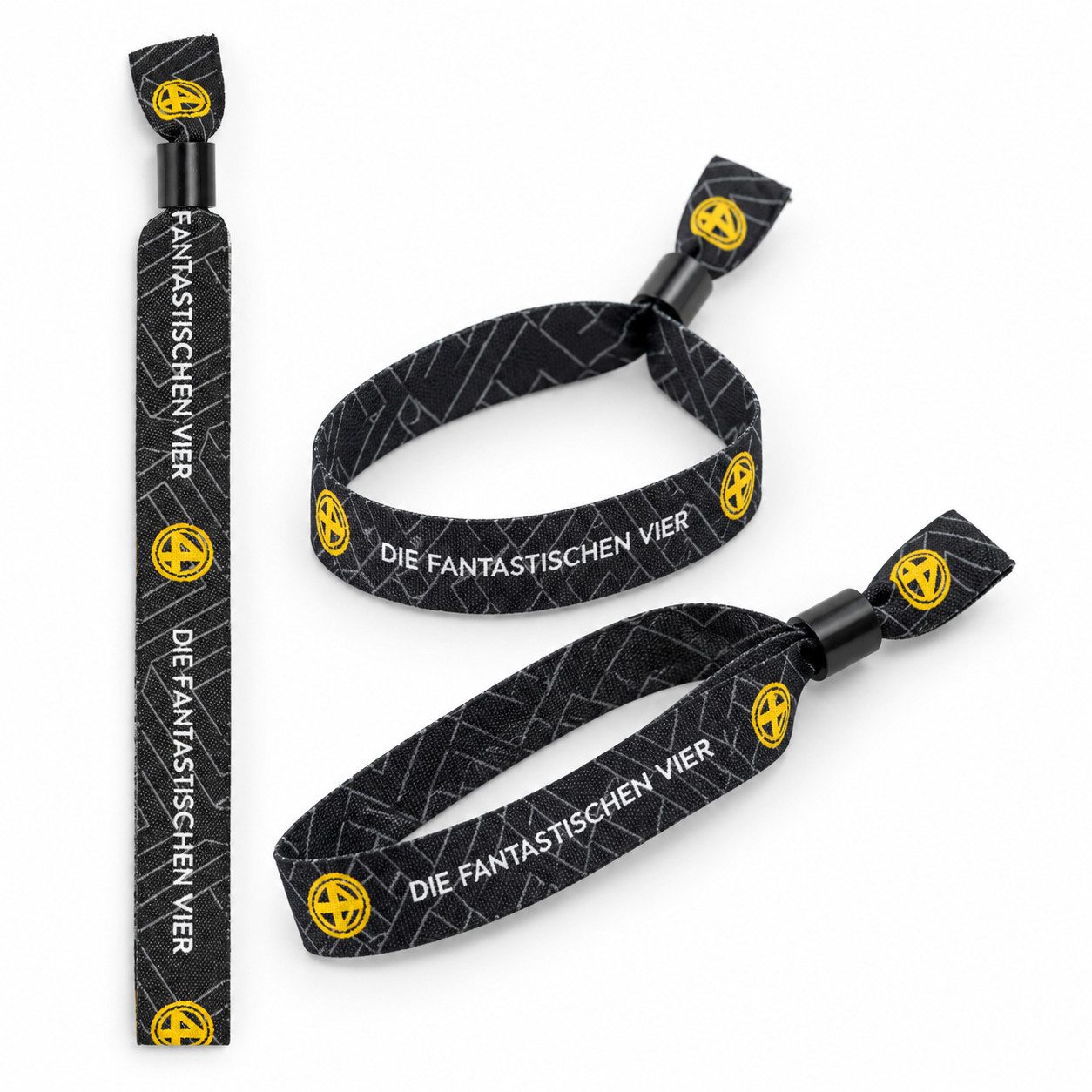 DIE FANTASTISCHEN VIER Armband Festivalbändchen 3er Set gewebt schwarz mit Verschluss