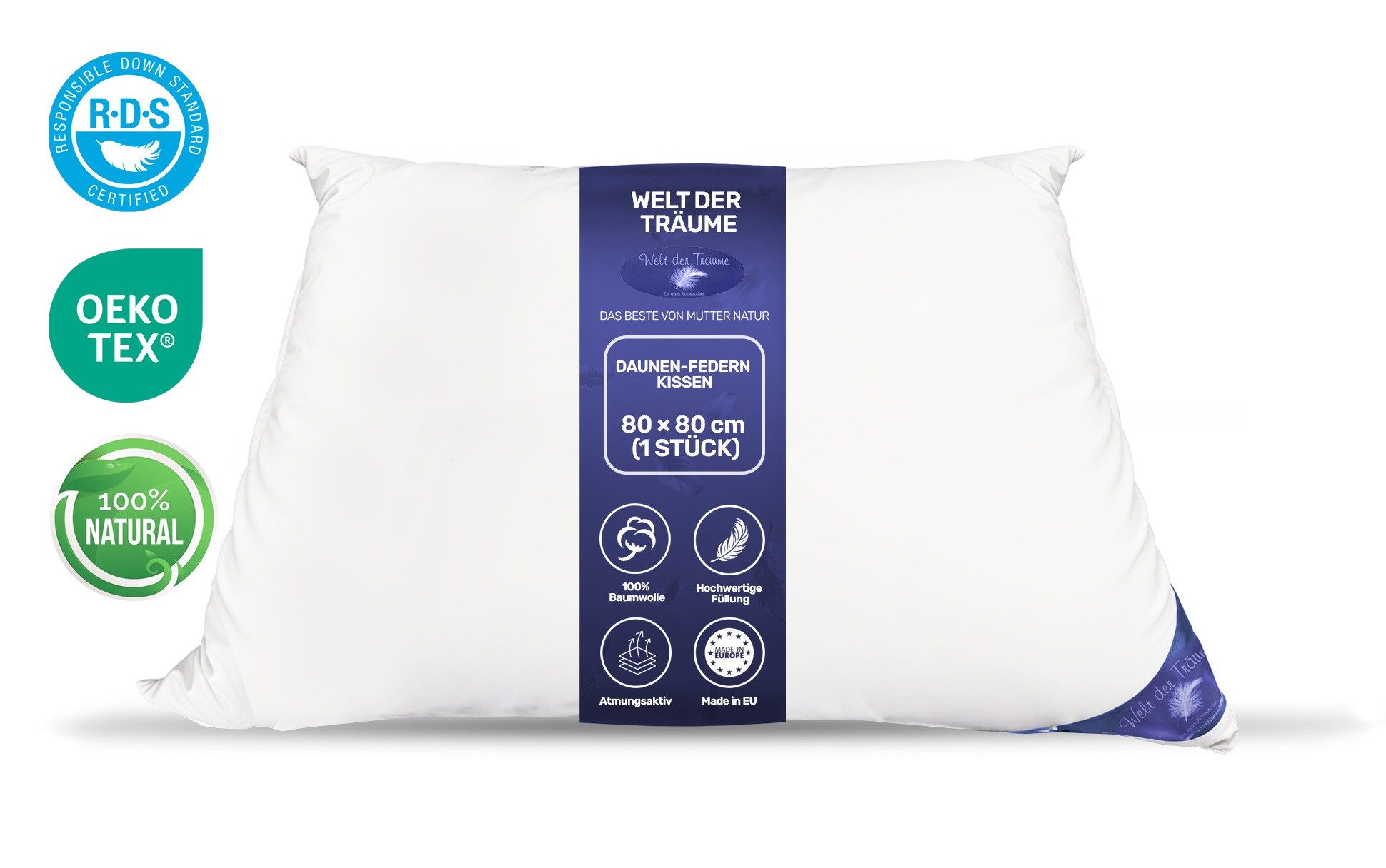 Welt der Träume Daunenkissen Daunenkissen Kissen Kopfkissen 80x80 cm 80% Da günstig online kaufen