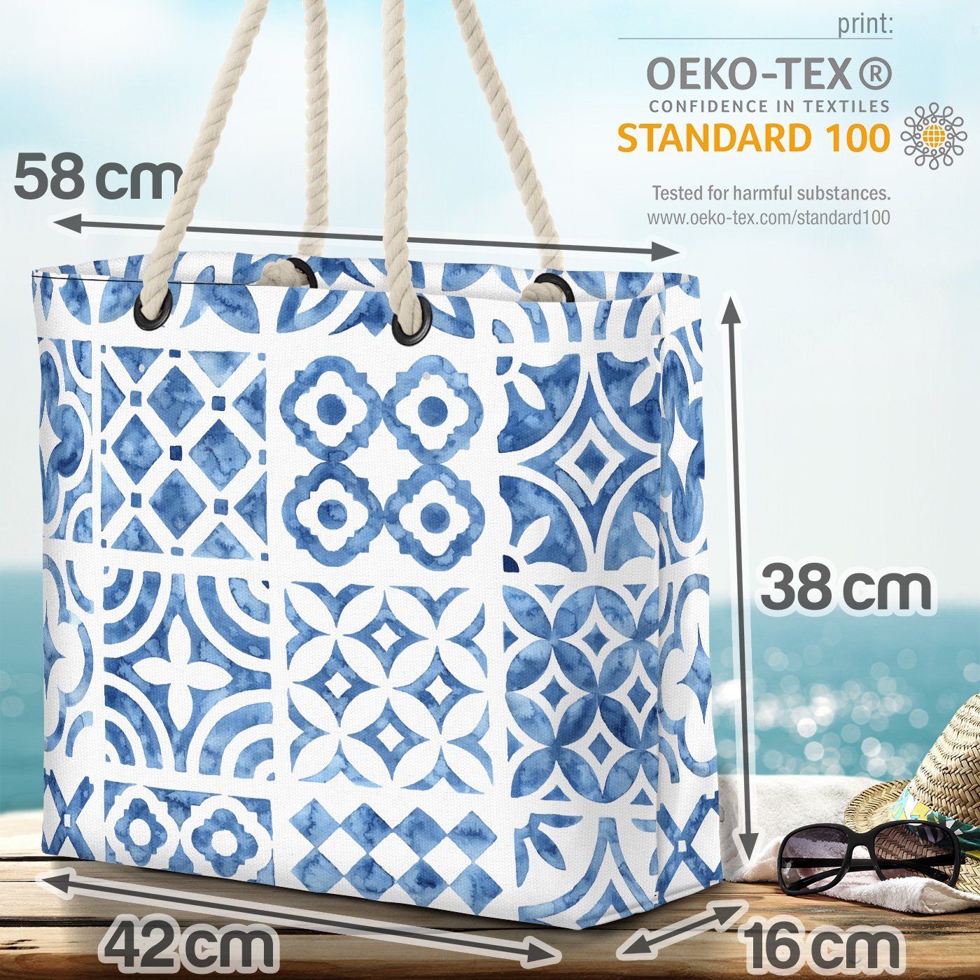 VOID Strandtasche (1-tlg), Blaue Bade Beach Orient Bad Türkei Fliesen Sauna Muster Bag Ornamente gemustert