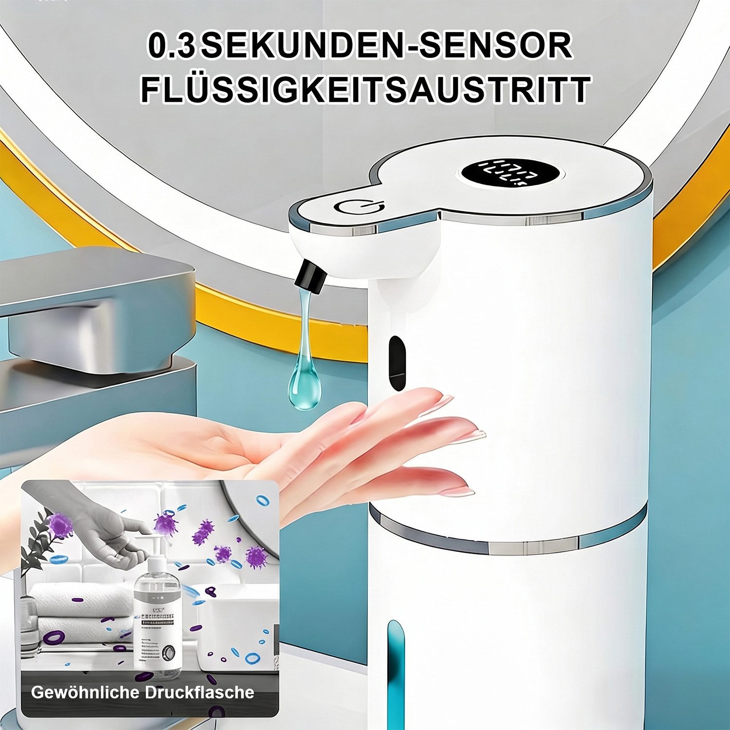 AIMAX Seifenspender Automatisch 380ml Wandbefestigung USB Wiederaufladbar, (IPX5 Wasserdicht, 6 Stufen Wasserdicht Elektrisch Berührungslos Elektrischer), mit S – Bild 5 von 5