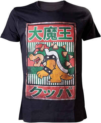 Super Mario T-Shirt SUPER MARIO T-Shirt Black Bowser Kanji Herren und Jungen T-Shirt Schwarz
