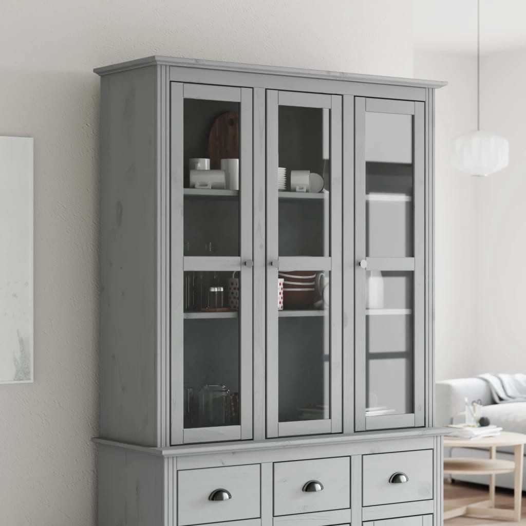 furnicato Vitrine Vitrinenschrank mit Glastüren 115,5x38,5x118 cm Grau aus massivem (1-St)