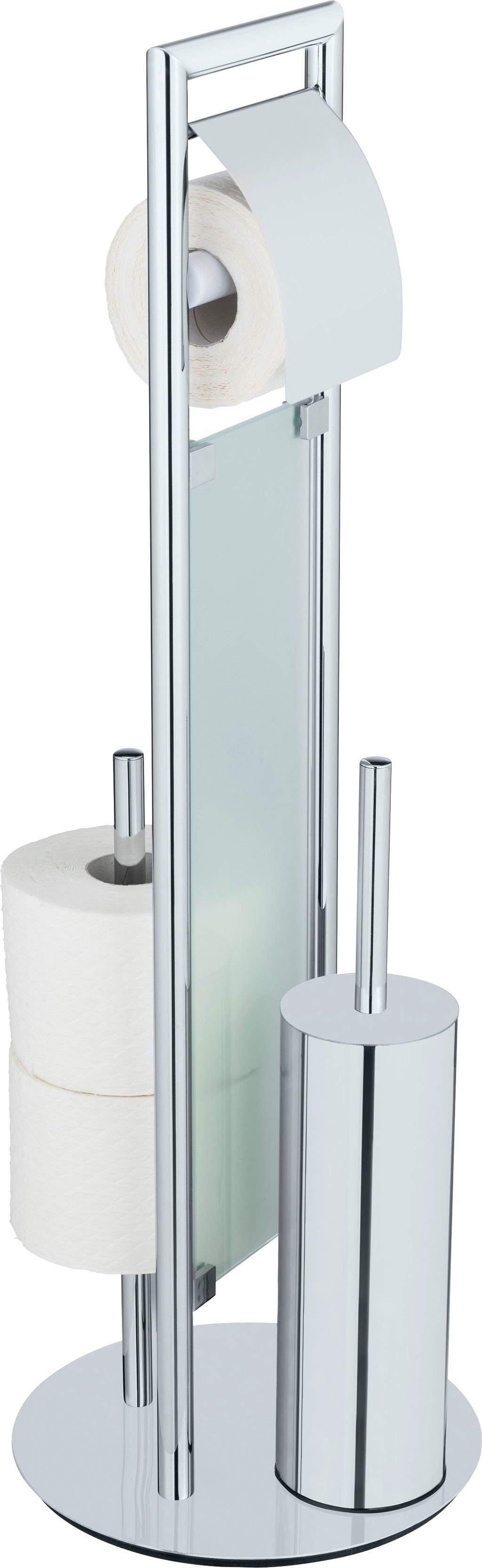 WENKO WC-Garnitur Sulmona, mit Silikon-Bürstenkopf, Toilettenpapierhalter  mit Deckel Ersatzrollenhalter für zwei Rollen