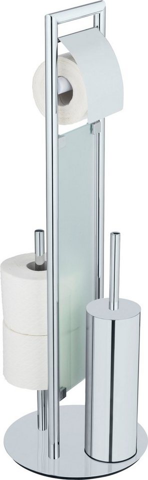 WENKO WC-Garnitur Sulmona, mit Silikon-Bürstenkopf, Toilettenpapierhalter  mit Deckel Ersatzrollenhalter für zwei Rollen