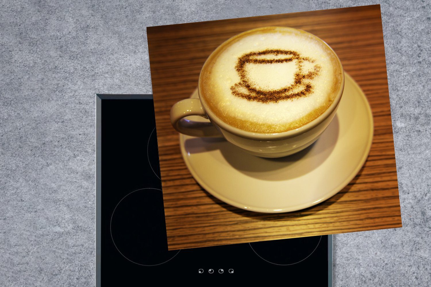 Herdblende-/Abdeckplatte des cm, Cappuccino, einer tlg), 78x78 küche MuchoWow Schaum Vinyl, im Art Tasse Kaffee Arbeitsplatte (1 Ceranfeldabdeckung, Latte für
