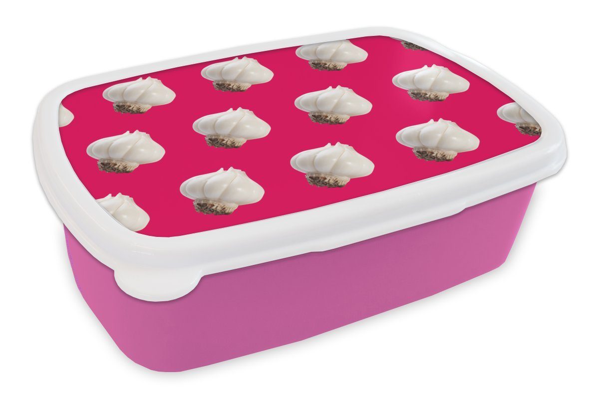 MuchoWow Lunchbox Knoblauch - Muster - Rot, Kunststoff, (2-tlg), Brotbox für Erwachsene, Brotdose Kinder, Snackbox, Mädchen, Kunststoff rosa