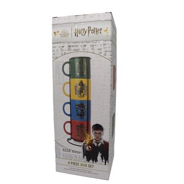Grupo Erik Tasse Harry Potter Tassen 4er Set mit Metallständer, Porzellan