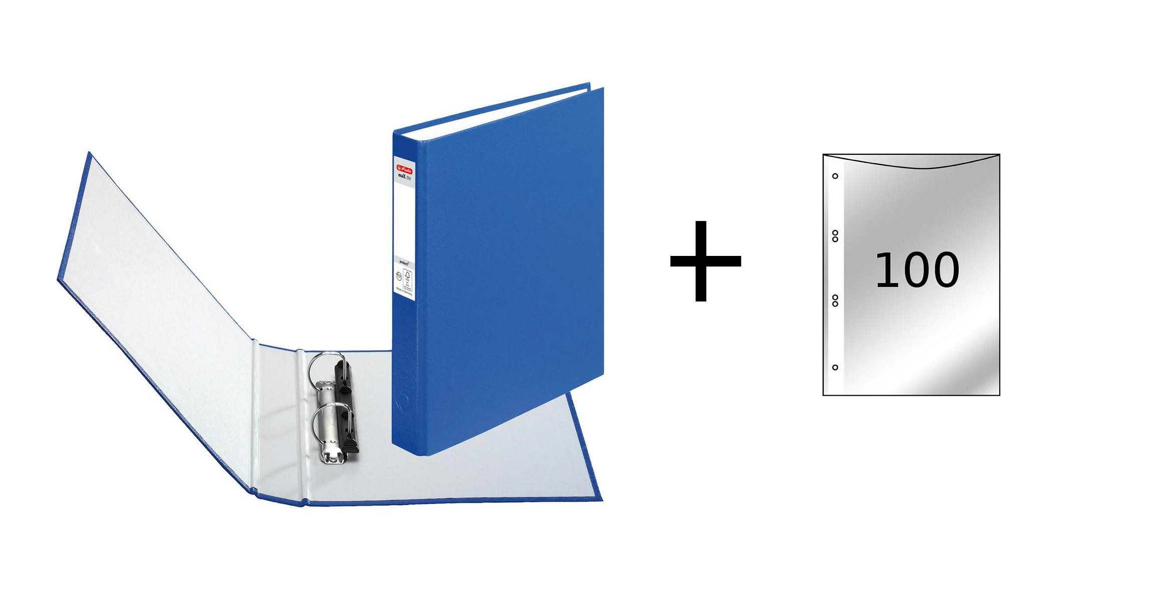 Herlitz Aktenordner Herlitz Ringbuch / DIN A5 mit 2-Ringe / incl. 100 Prospekthüllen / Far