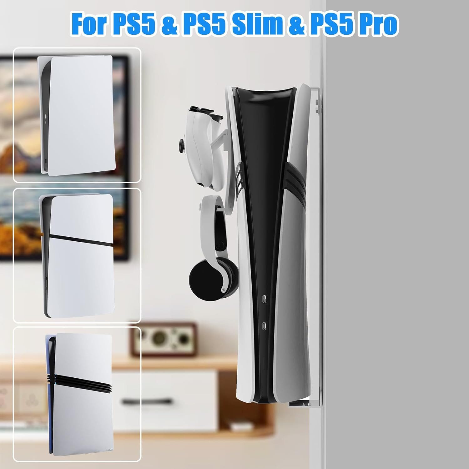 FELIXLEO Wandhalterung Set für PS5 Slim Konsole mit Controller und Headset (1 St) – Bild 2 von 5
