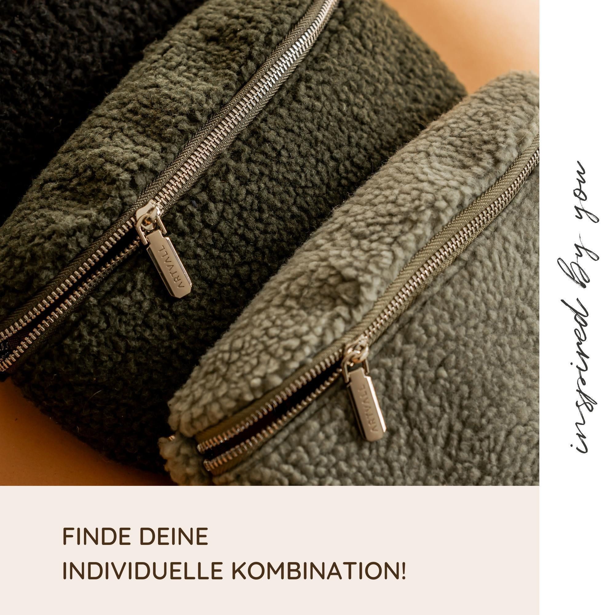 ARTVALL Umhängetasche Teddy Handtasche Brusttasche Schultertasche Beige (Tasche inkl. Taschenband), Bauchtasche Teddy Plüschtasche Teddyfell mit Schultergurt Design Klein