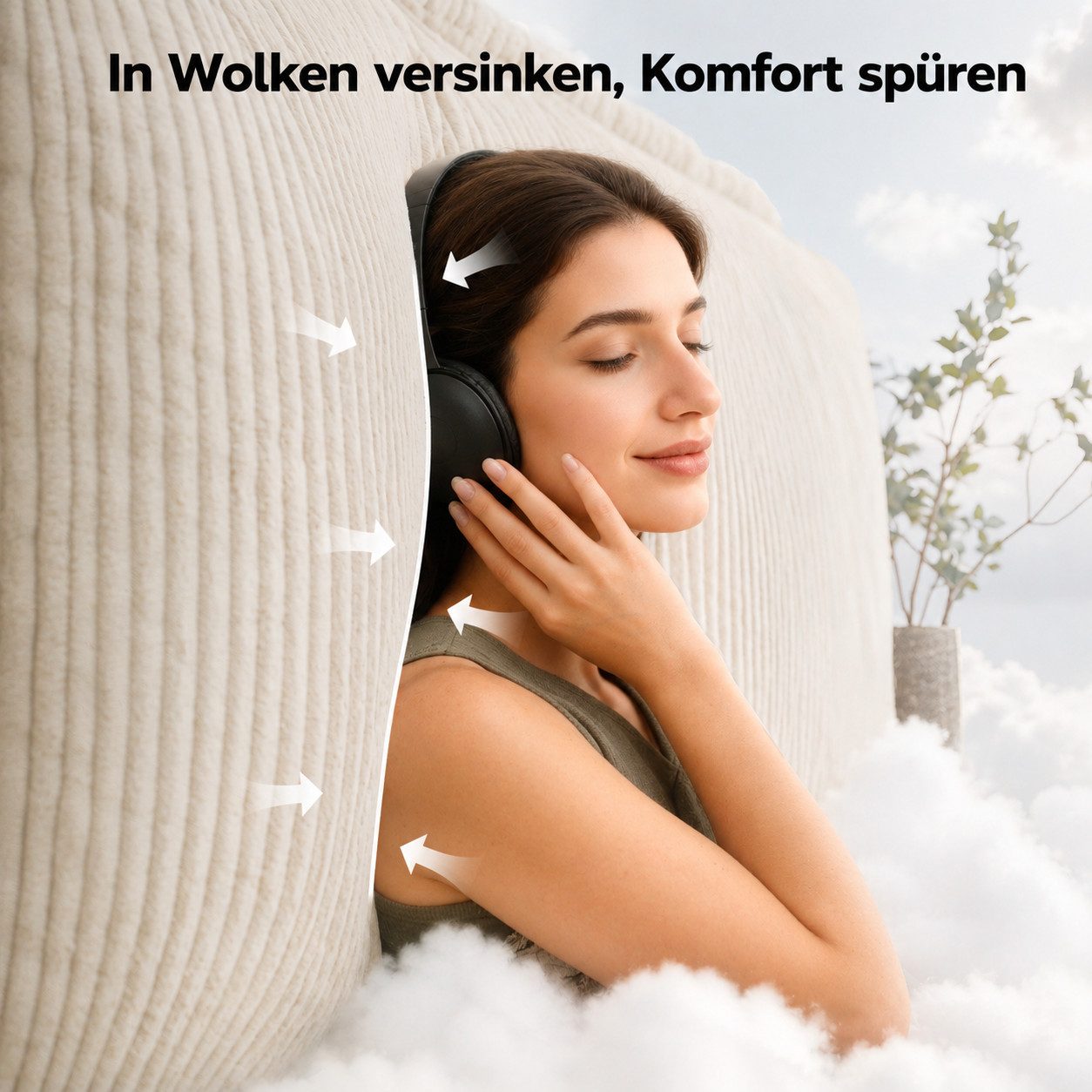Patbrela Polsterbett mit 130 cm hohem Wingback-Kopfteil, breiten Cordstoff-Kissen, für Matratzen 140x200cm/160x200cm – Bild 4 von 5