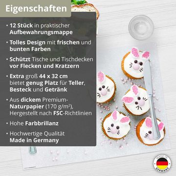 Platzset, Tischset Frühling, Ostern & Blumen - Ostermotiv mit Cupcakes, Tischsetmacher, (aus Naturpapier in Aufbewahrungsmappe, 12-St., 44 x 32 / grau-weiß), Made in Germany