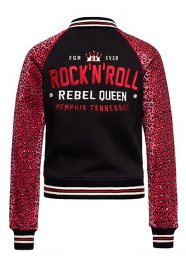 QueenKerosin Collegejacke Rock'n'Roll Rebel Queen Raglanärmel mit Leopardenmuster