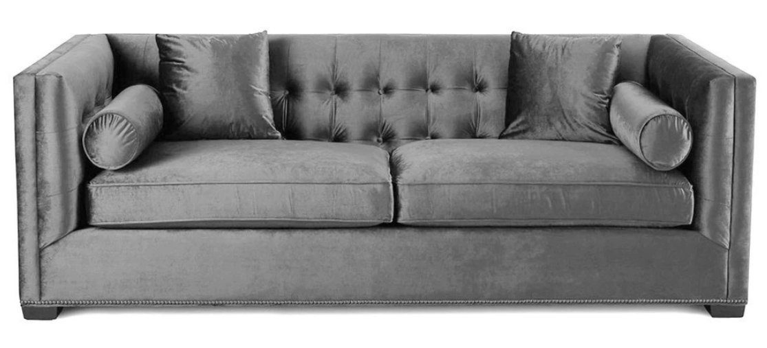 JVmoebel Chesterfield-Sofa Chesterfield Grauer Made Dreisitzer Couch Bettfunktion in mit Europe Sofa, Schlafsofa