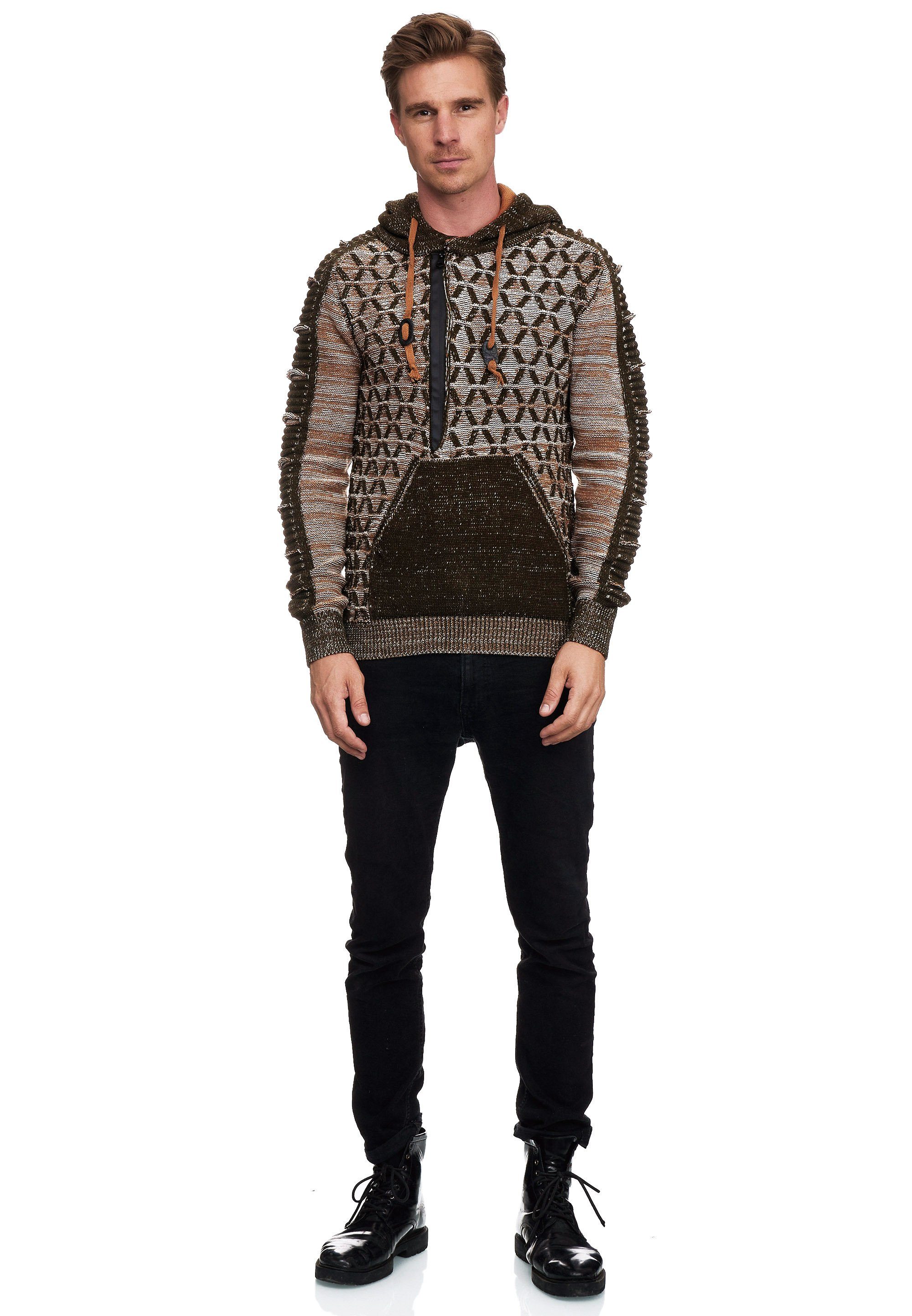 Rusty Neal Kapuzensweatshirt in braun-mehrfarbig ausgefallenem Design
