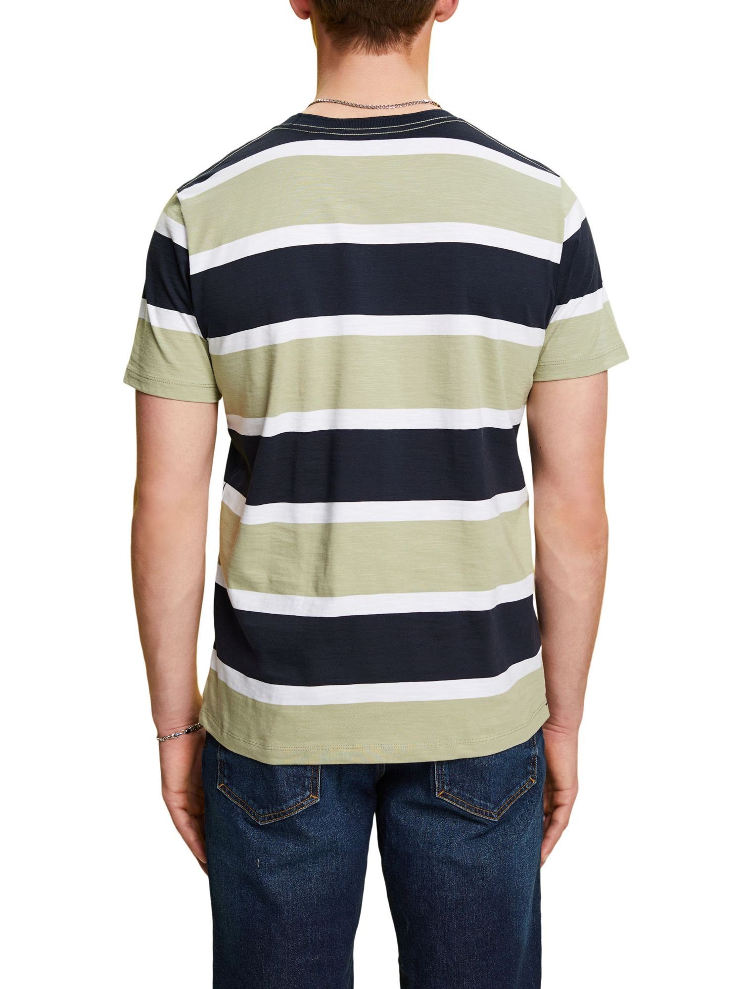 Esprit T-Shirt % Gestreiftes (1-tlg) Baumwolle T-Shirt, GREEN Jersey 100 LIGHT
