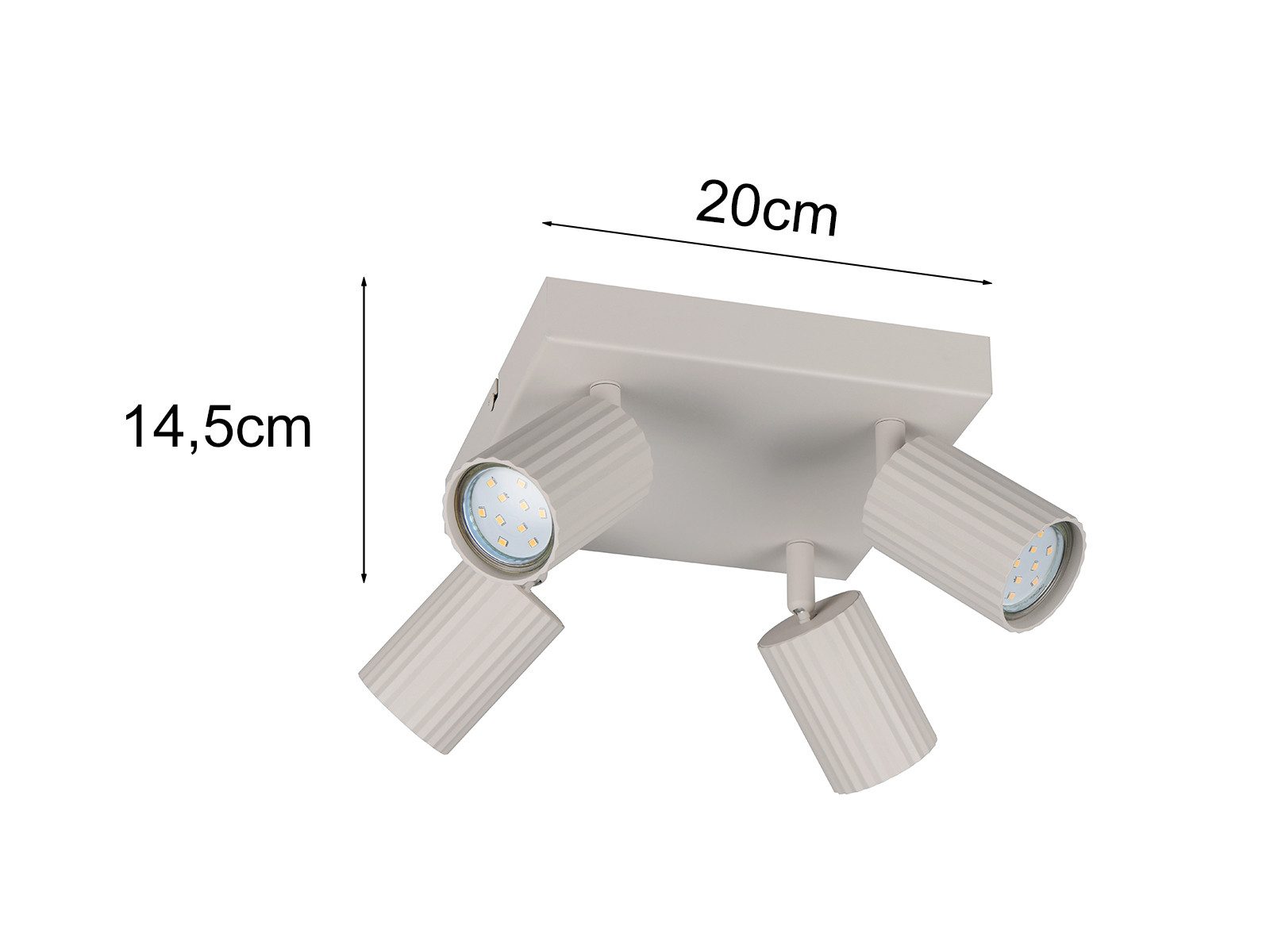 TRIO Leuchten LED Deckenstrahler, Dimmfunktion, LED wechselbar, Warmweiß, Innen Strahler mit 4 schwenkbaren Spots aus Metall, 20 x 20cm