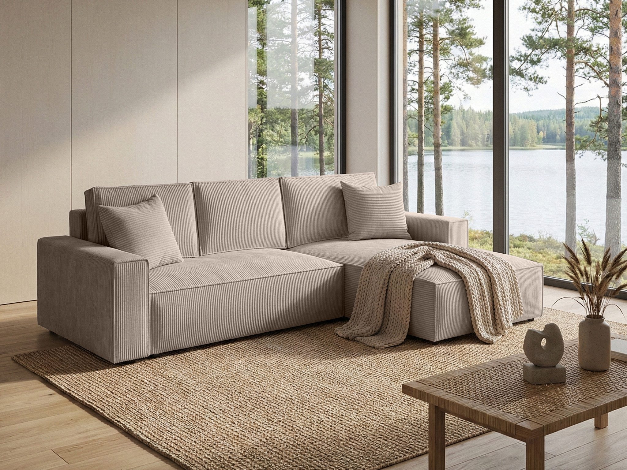 Beautysofa Ecksofa PARYS L mit Schlaffunktion und Bettkasten, Topseller Schlafsofa mit Liegefläche 140 x 244 cm, universelle Ottomane, Beige oder Cappuccino
