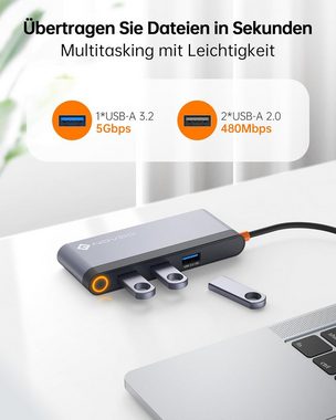 NOVOO USB-C Hub USB-Adapter USB-C zu USB-A 3.2, USB-A 2.0, HDMI, USB-C, Datenübertragung bis 5Gbps und 4K-60Hz Bildqualität