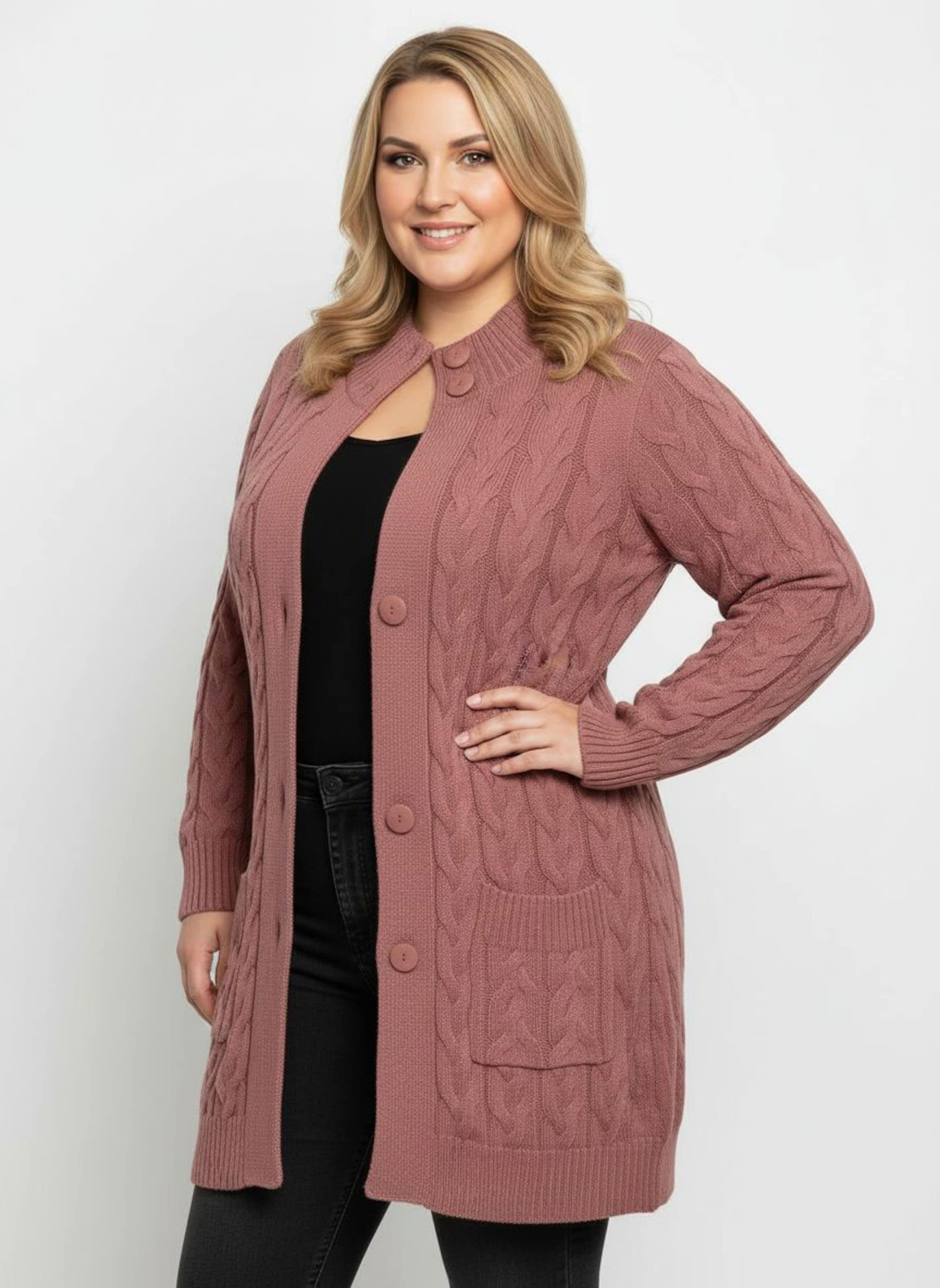 Witt Strickjacke Long-Strickjacke Langarm Zopfmuster